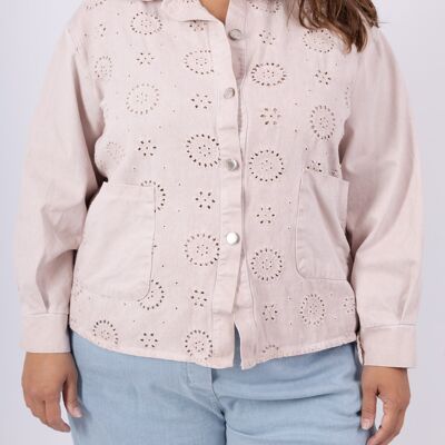 GRANDE TAILLE Veste en denim delavé et brodée - PV2509GT