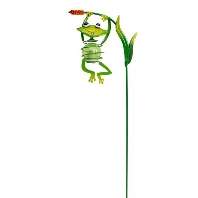 Estaca solar LED "FROG" para exterior, estaca de metal y plástico en color verde, con LED integrado.