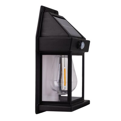 Set di 2 lampade solari da parete "Mira" ca. Alto 17 cm, in plastica nera resistente alle intemperie, LED bianco caldo integrato, incl.Rilevatore di movimento e sensore crepuscolare