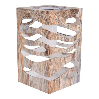 Lampada solare decorativa a LED "HILDA", 12,3 x 12,3 cm, altezza 20 cm, in plastica di alta qualità, finitura esterna in marmo marrone-beige, LED integrato, bianco caldo