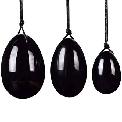 Drilled Black Obsidian Yoni Eggs