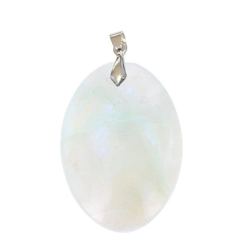 Ciondolo ovale in pietra di luna verde con riflessi blu