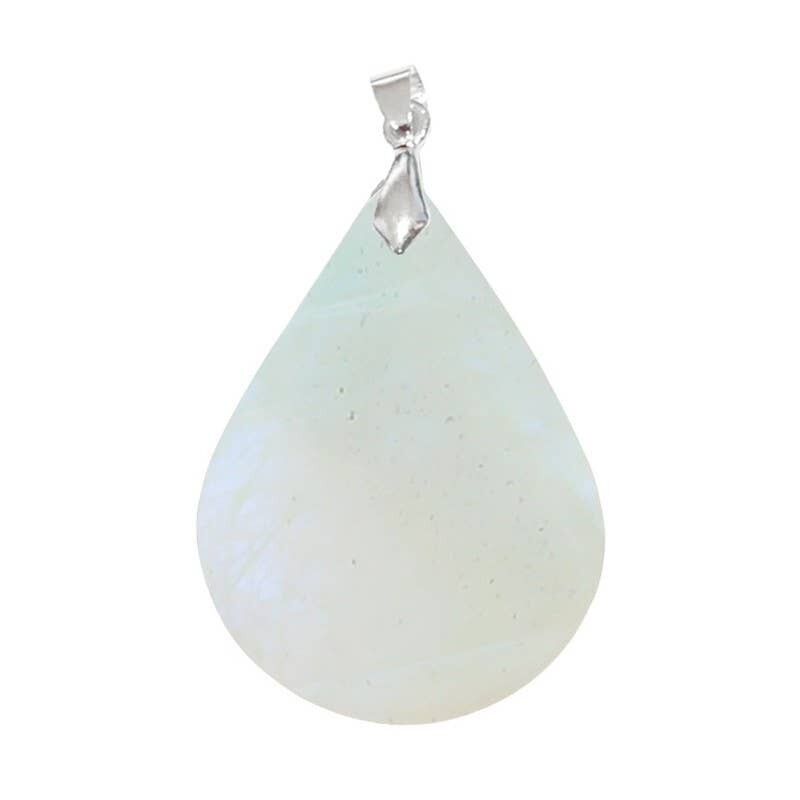 Ciondolo in pietra di luna verde con riflessi blu e goccia