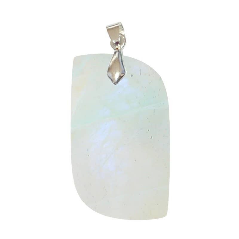 Ciondolo in pietra di luna verde con riflessi blu, forma a S