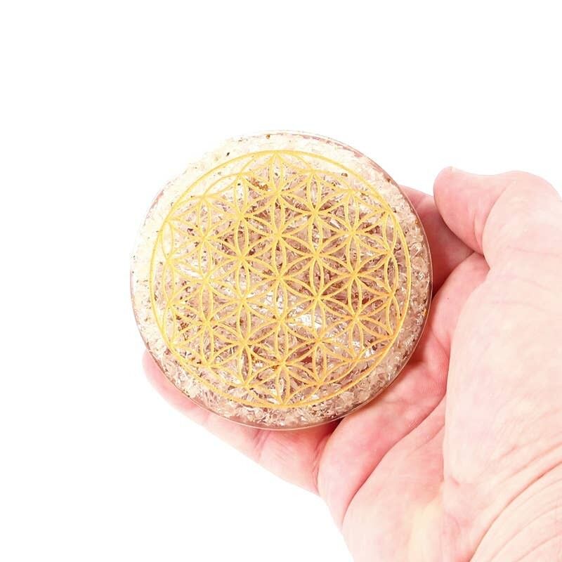 Plateau Orgonite Cristal de Roche Fleur de Vie Gravée