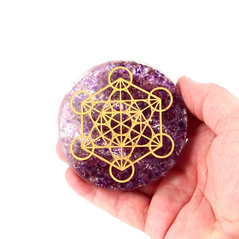 Vassoio in orgonite di ametista inciso di Metatron