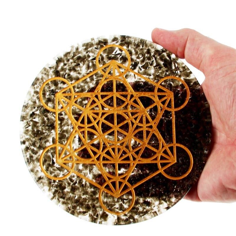 Vassoio in orgonite di ossidiana nera inciso di Metatron