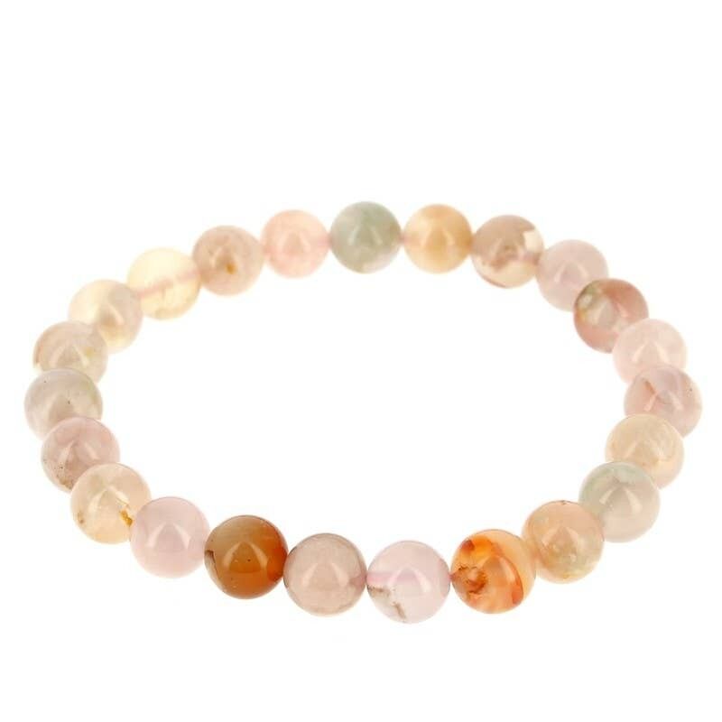 Braccialetto con fiori di agata, perle da 8 mm