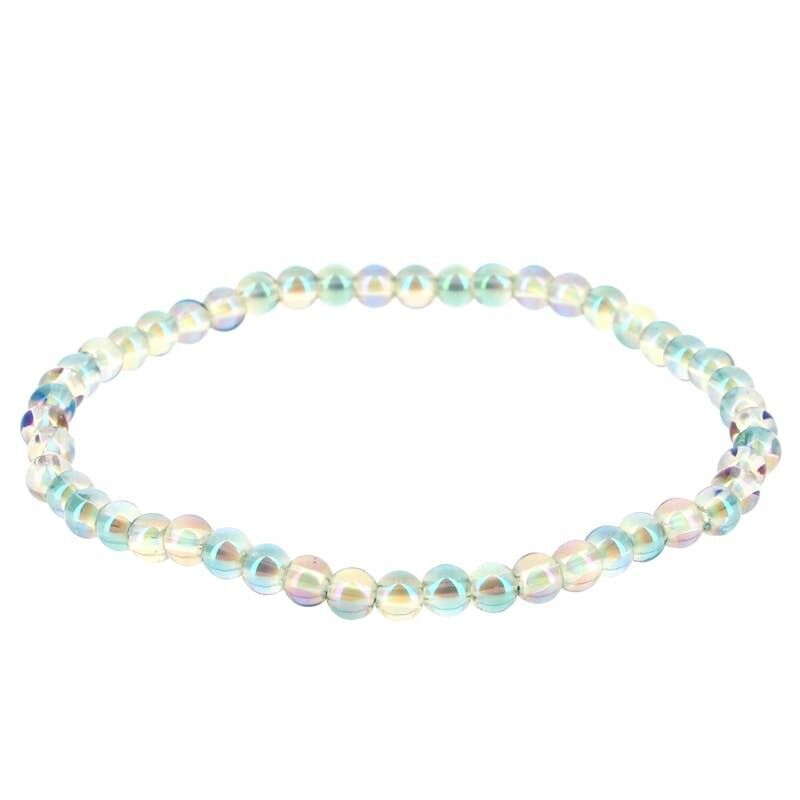 Bracciale Aqua Aura su base di cristallo di rocca, perle da 4 mm
