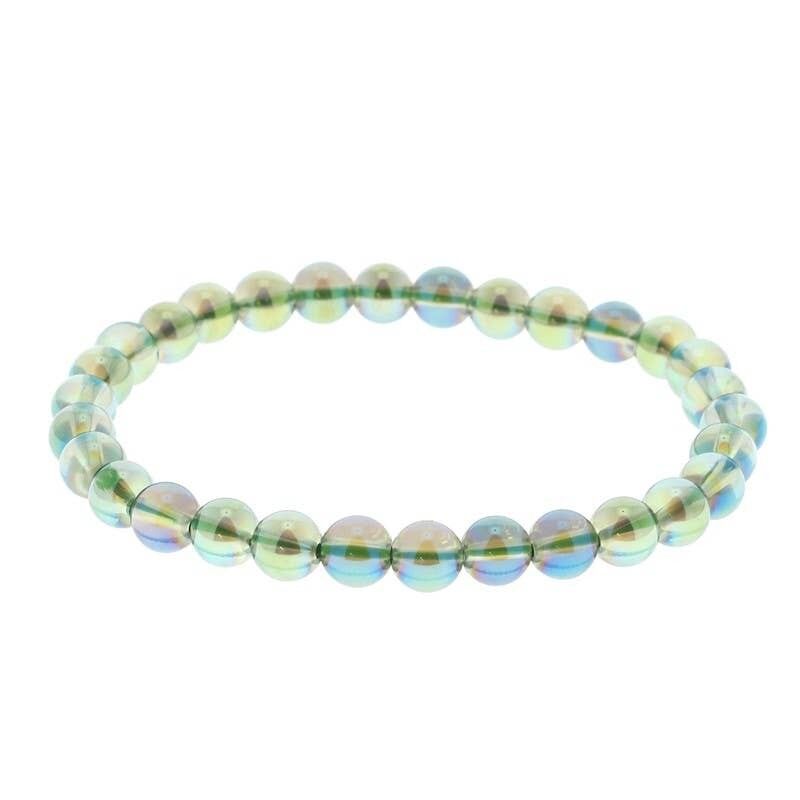 Bracciale Aqua Aura su base di cristallo di rocca, perle da 6 mm