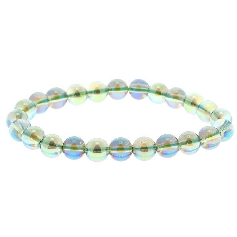 Bracciale Aqua Aura su base di cristallo di rocca, perle da 8 mm