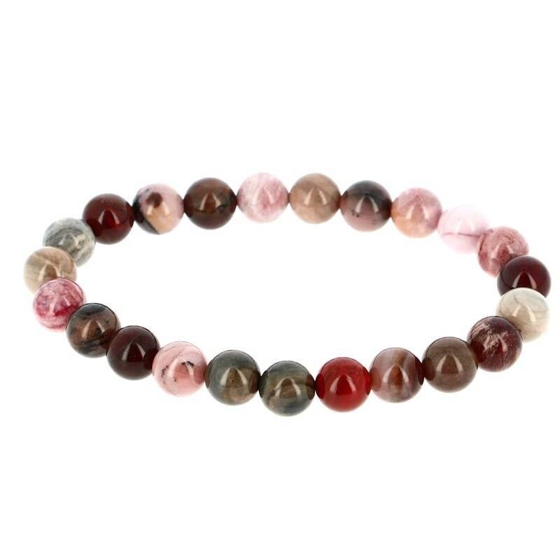 Bracciale in legno fossilizzato con perline da 8 mm