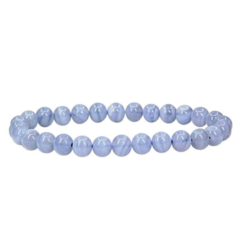 Bracciale in agata calcedonio blu perle da 6 mm