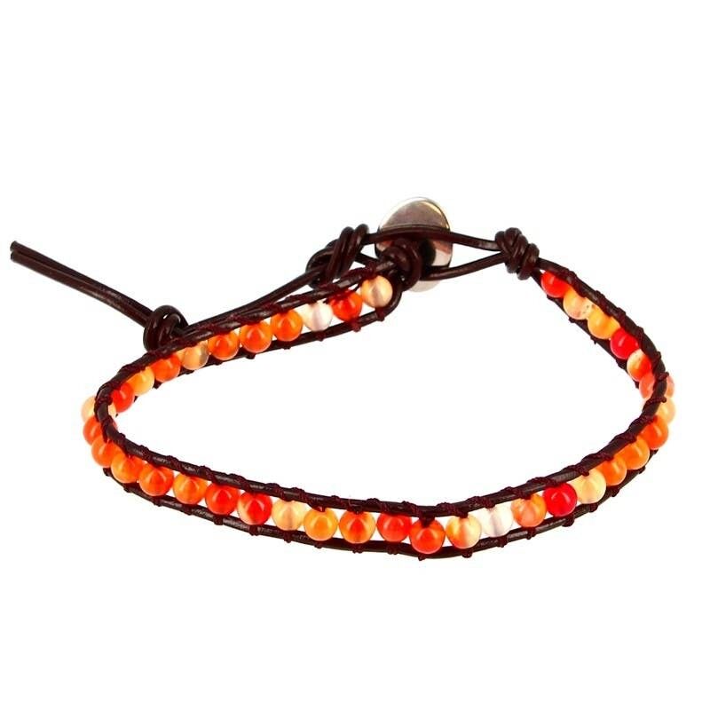 Bracciale in corniola con perline da 4 mm e pelle