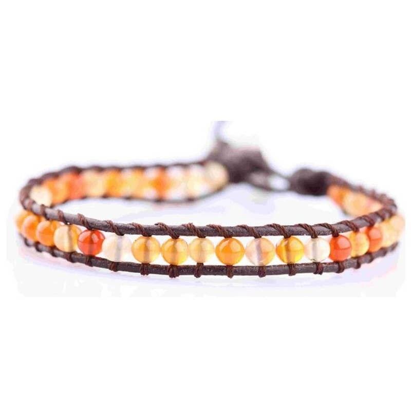 Bracciale in corniola da 6 mm con perline e pelle