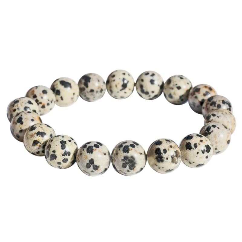 Bracciale in diaspro dalmata con perline da 10 mm