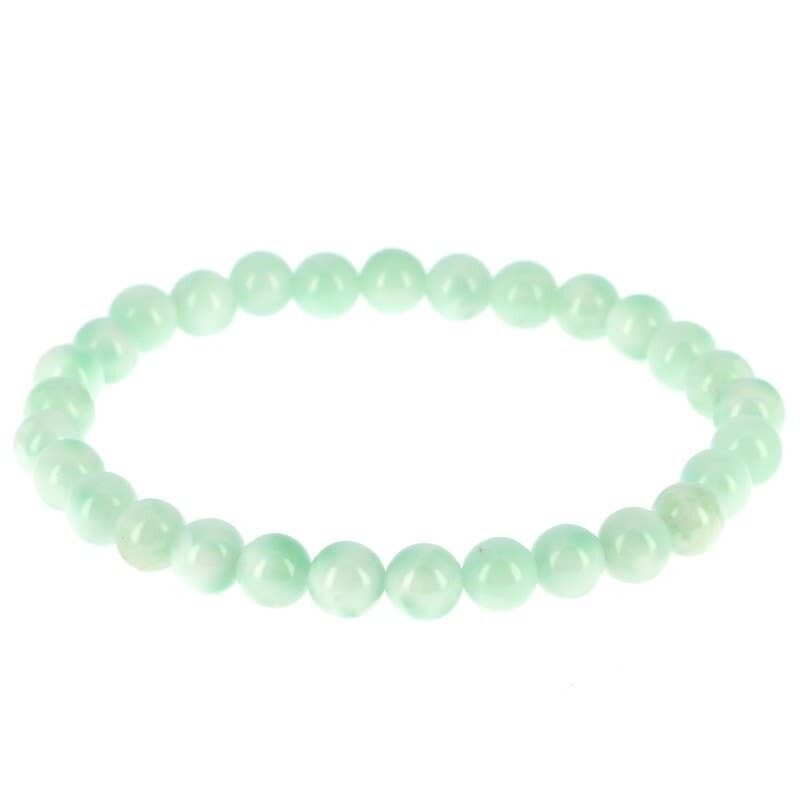 Bracciale in pietra di luna verde (garnierite) perline da 6 mm