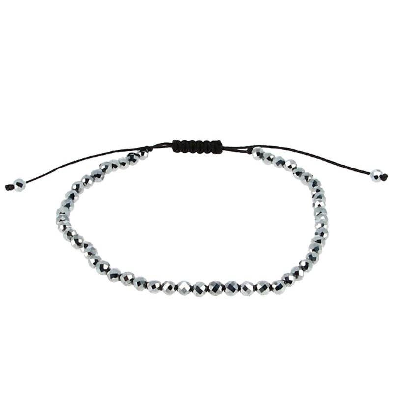 Bracciale Shamballa in ematite con perline sfaccettate da 3 mm
