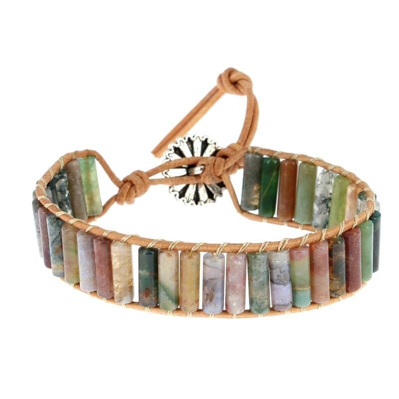 Bracciale in agata indiana tubicini 4 x 13 mm e pelle