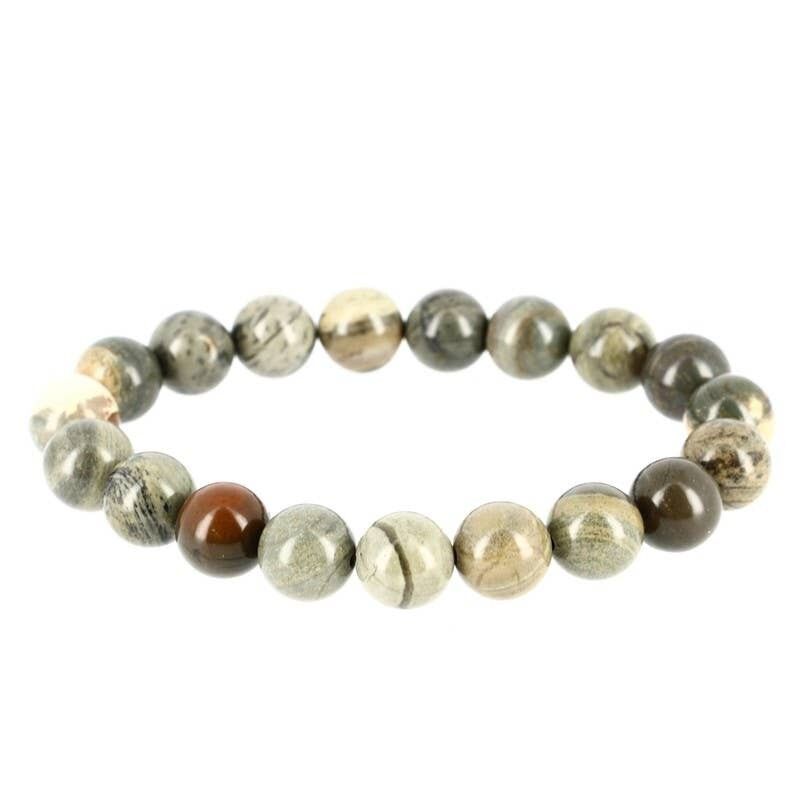 Perle di diaspro foglia argento 10 mm