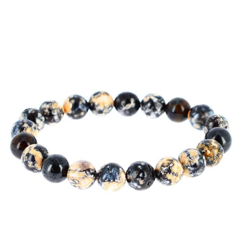 Bracciale in diaspro oceano blu/giallo, perle da 10 mm