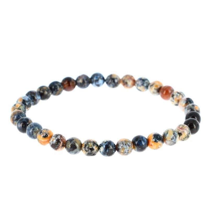 Bracciale in diaspro oceano blu/giallo, perle da 6 mm