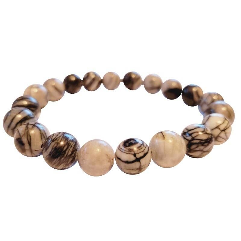 Bracciale in diaspro zebrato, perline da 10 mm