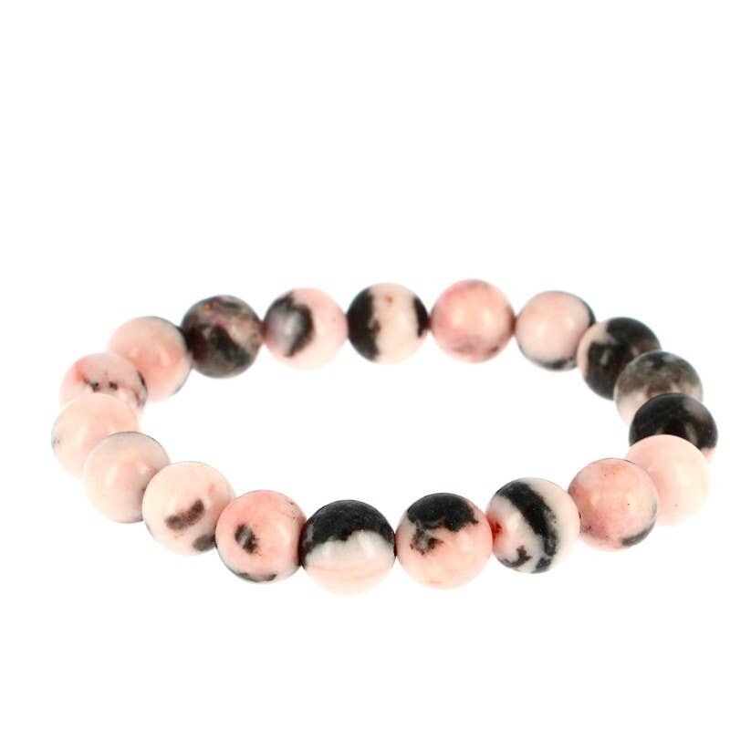 Bracciale in diaspro zebrato rosa (naturale) perline da 10 mm