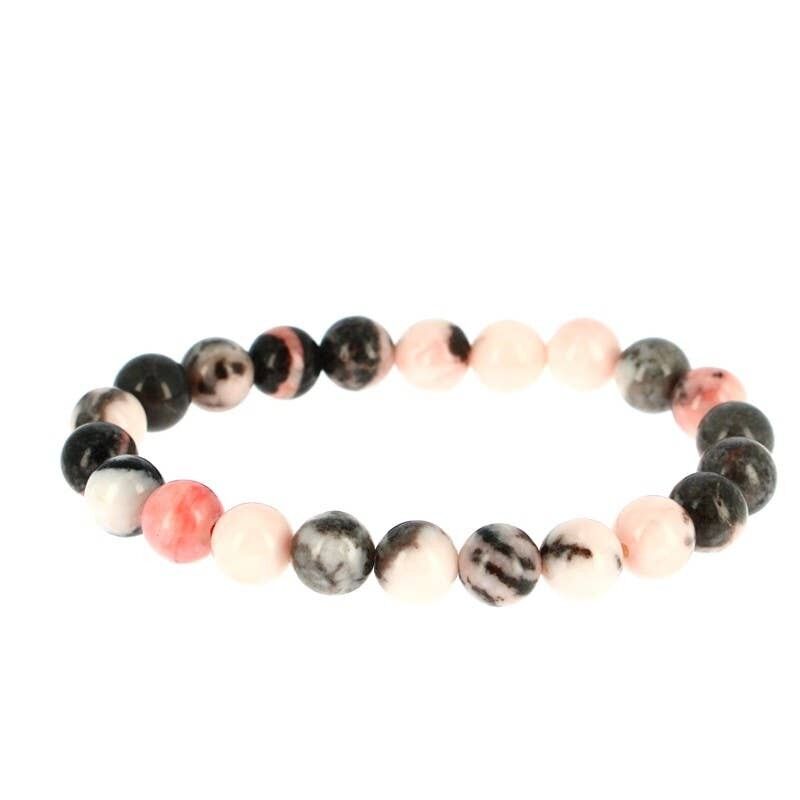 Bracciale in diaspro zebrato rosa (naturale) perline da 8 mm