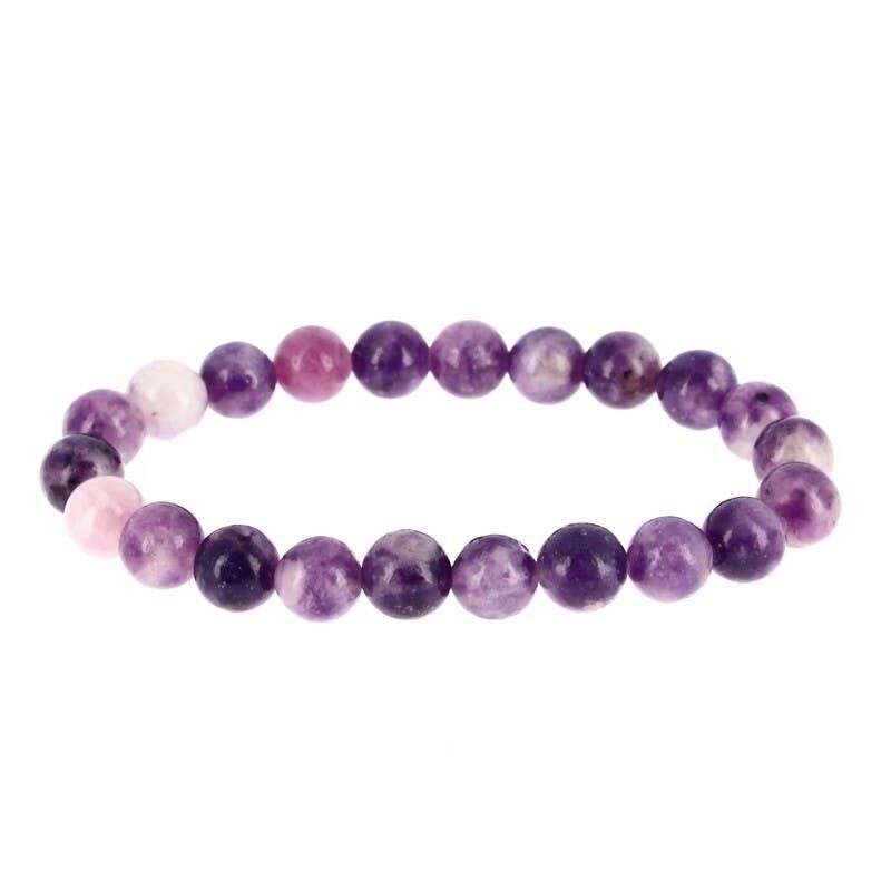 Bracciale in lepidolite trasparente con perline da 8 mm
