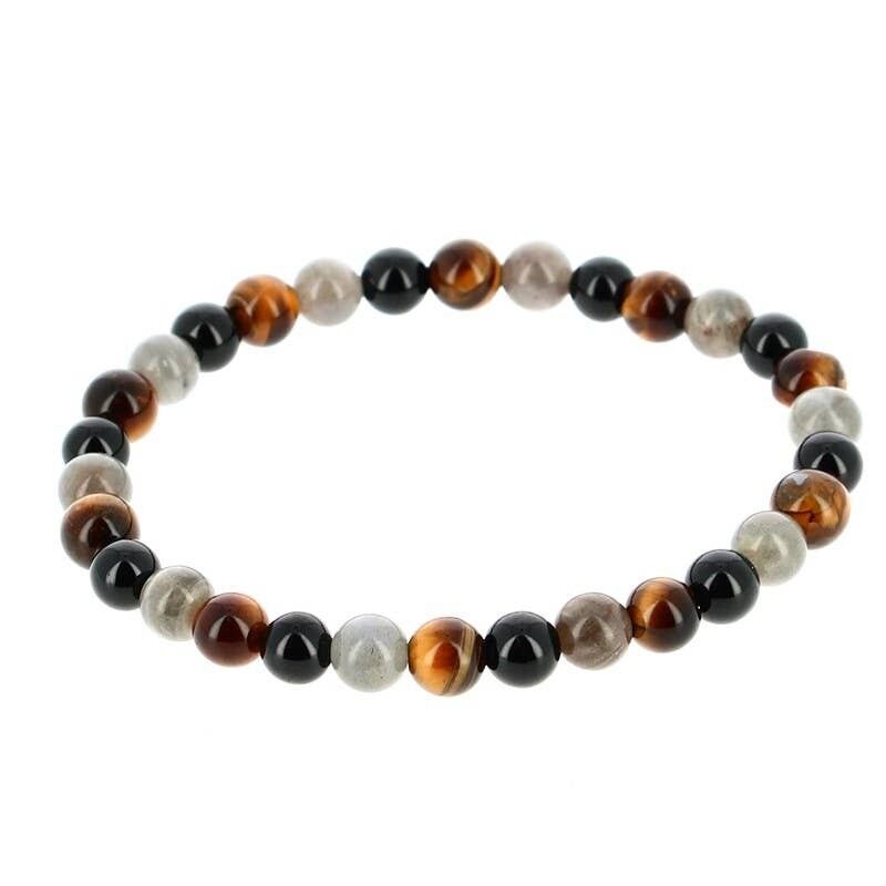 Bracciale in Labradorite, Tormalina e Occhio di Tigre, Perle da 6 mm