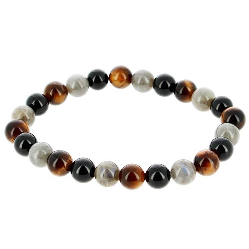 Bracciale in Labradorite, Tormalina e Occhio di Tigre, Perle da 8 mm