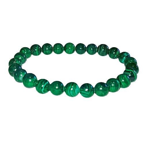 Bracciale in malachite autentica, perline da 8 mm