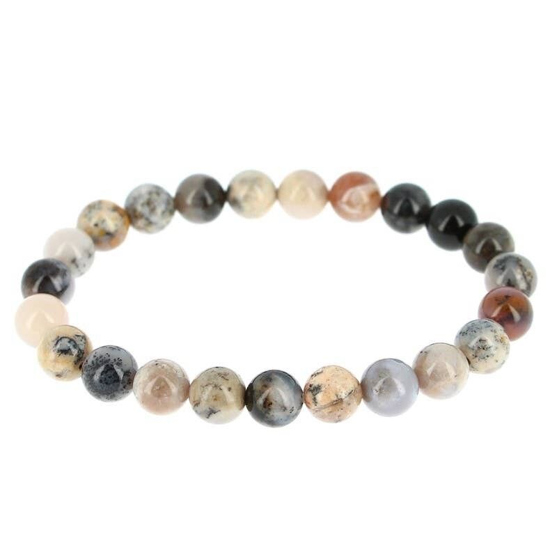 Bracciale in opale dendritico (merlinite) perline da 8 mm
