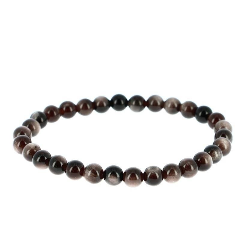 Bracciale in ossidiana d'argento perline da 6 mm