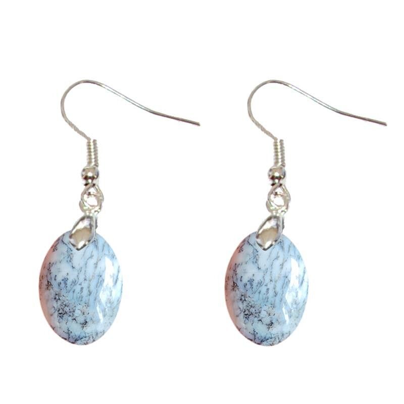 Orecchini ovali in opale dendritico (merlinite)