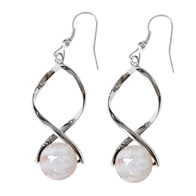 Orecchini con perline di pietra di luna bianca da 10 mm