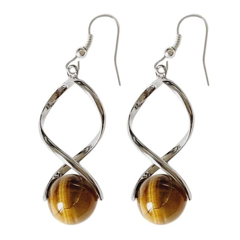 Orecchini occhio di tigre con perline da 12 mm