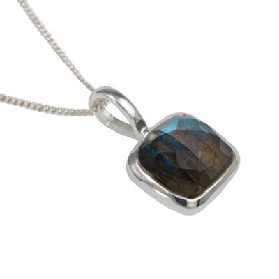Sterling Silver Pendant with a Faceted Square Gemstone - Labradorite