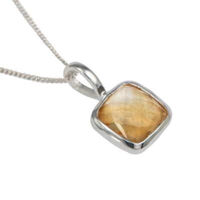 Sterling Silver Pendant with a Faceted Square Gemstone - Citrine