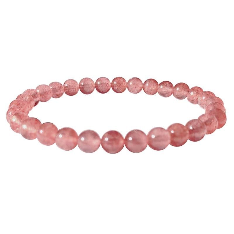 Bracciale in quarzo fragola con perline da 6 mm