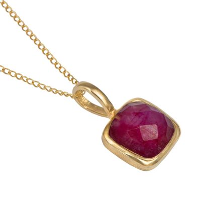 Gold Plated Sterling Silver Pendant with a Faceted Square Gemstone - Ruby Quartz