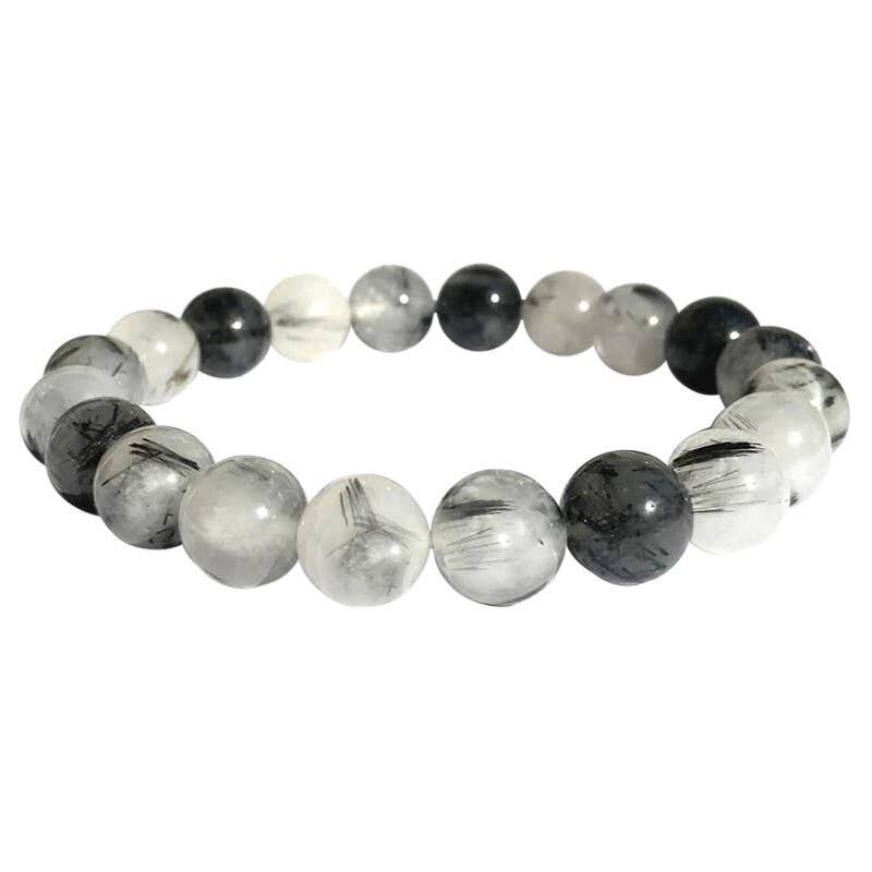 Bracciale in quarzo con inclusioni di tormalina, perle da 10 mm