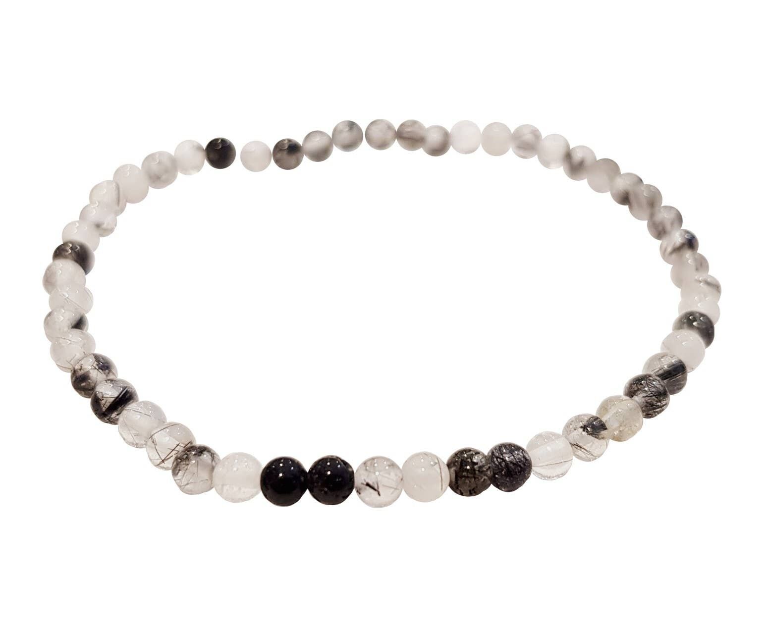 Bracciale in quarzo con inclusioni di tormalina, perle da 4 mm