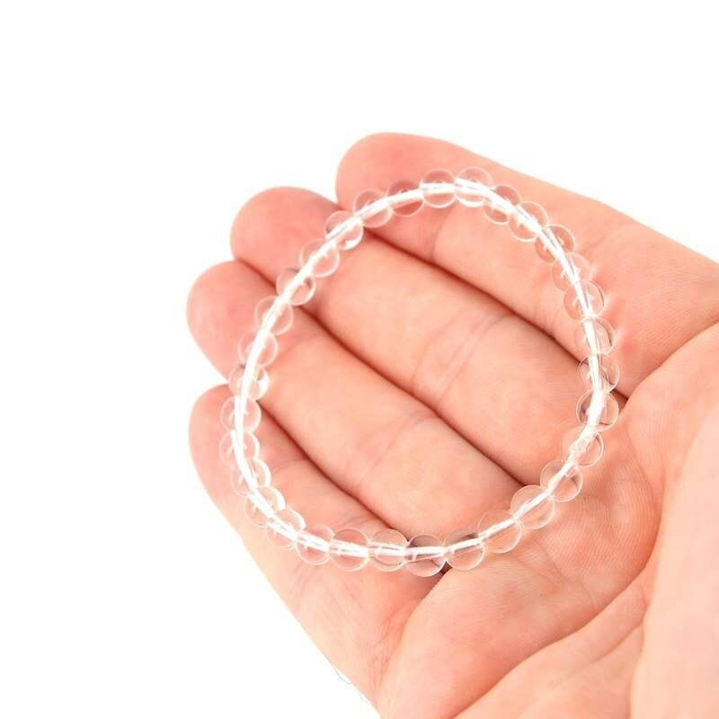 Bracciale in vero cristallo di rocca, perline EXTRA da 6 mm