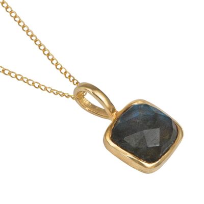 Gold Plated Sterling Silver Pendant with a Faceted Square Gemstone - Labradorite