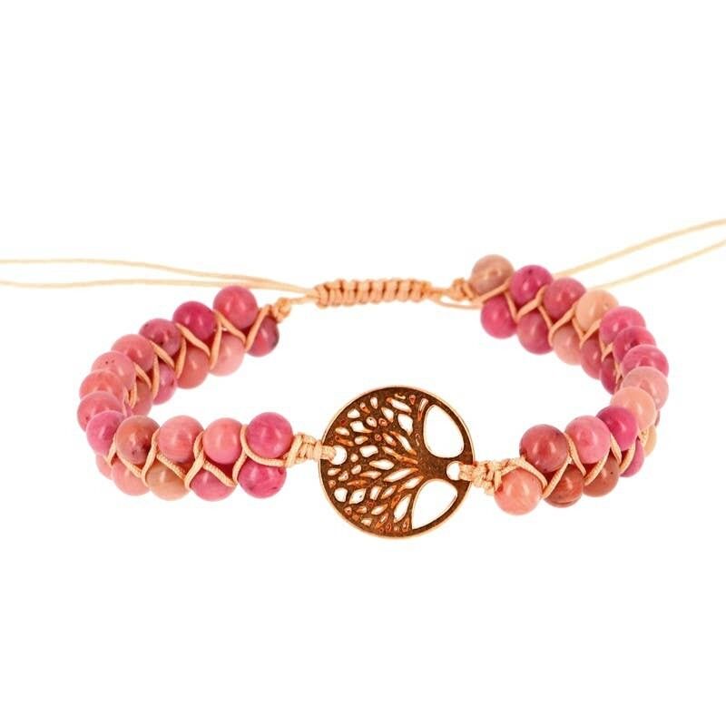 Bracciale Shamballa in rodonite rosa con perline intrecciate da 4 mm - BRDT4DP