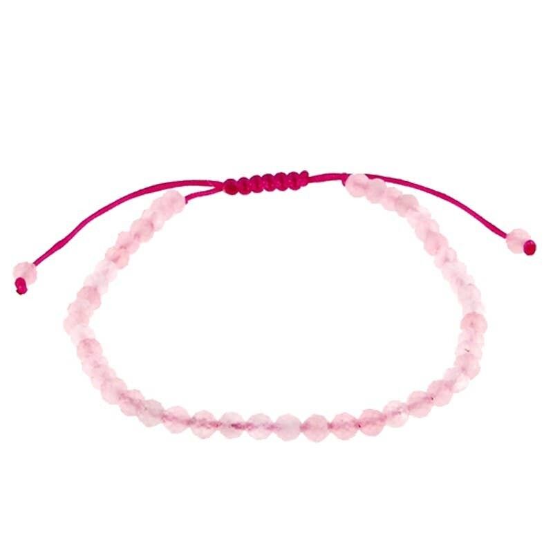 Bracciale Shamballa con perle sfaccettate in quarzo rosa da 3 mm
