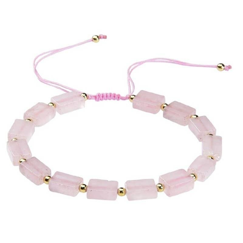 Bracciale in quarzo rosa Shamballa Piastre 9 x 6 mm