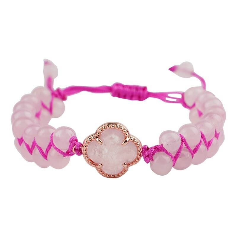 Bracciale in quarzo rosa con perline intrecciate in quarzo rosa da 6 mm